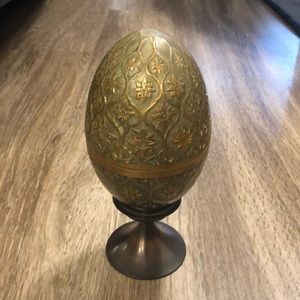 Cloisonné enamel on brass egg container on pedestal